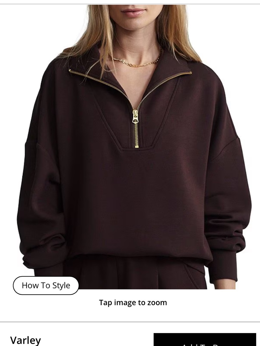 Varley brown double soft half zip